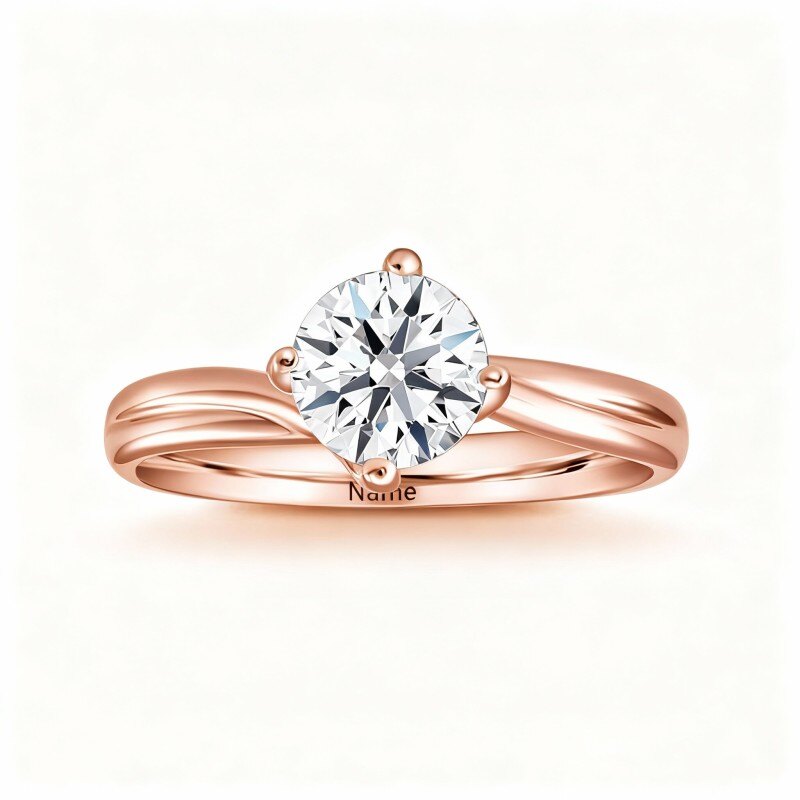 Anillo de compromiso clásico personalizado con nombre en oro rosa de 10 quilates con moissanita de talla redonda-1