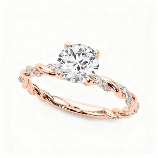 10K Rose Gold Round Cut Moissanite Personalized Engraving & Couple Engagement Ring
