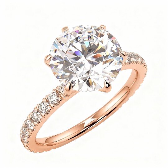 10K Rose Gold Round Cut Moissanite Personalized Engraving & Couple Engagement Ring