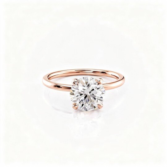 10K Rose Gold Round Cut Moissanite Personalized Engraving Engagement Ring