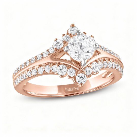 10K Rose Gold Round Cut Moissanite Personalized Engraving Engagement Ring