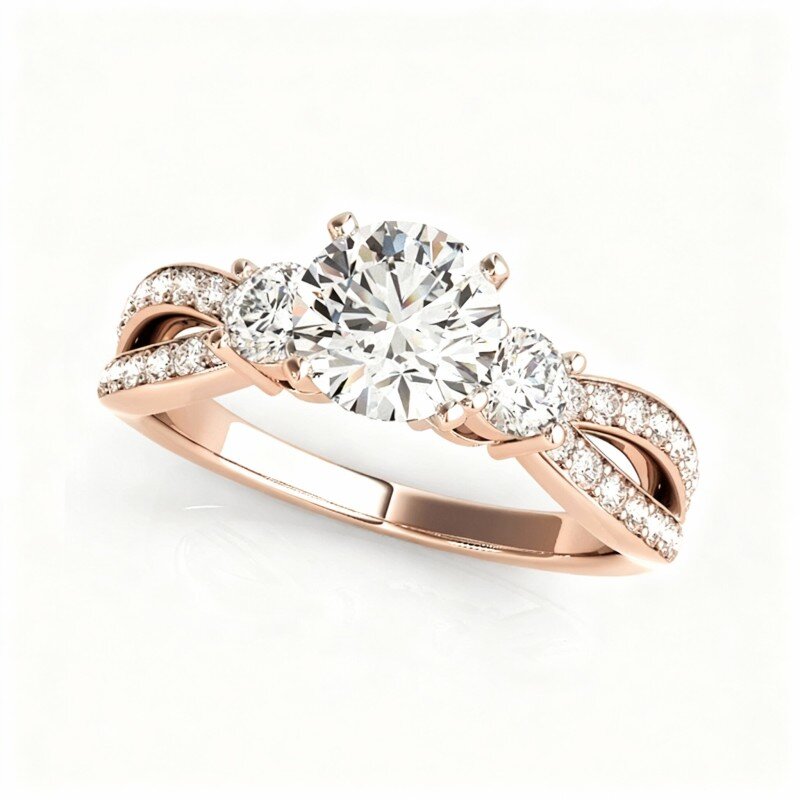 Anillo de compromiso redondo con moissanita de talla redonda en oro rosa de 10 quilates con grabado personalizado-1