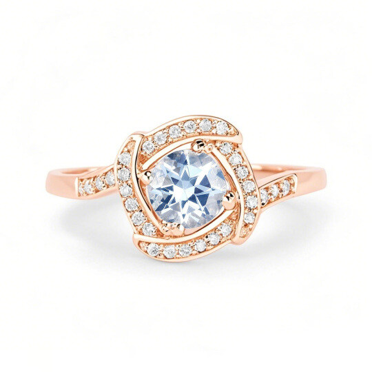 Sterling Silver with Rose Gold Plated Round Cut Moissanite Ring