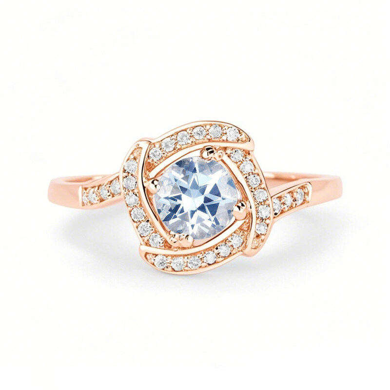 Sterling Silver with Rose Gold Plated Round Cut Moissanite Ring-6