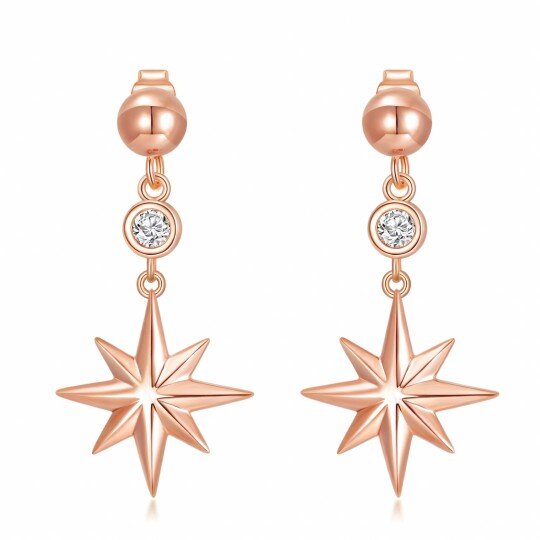 10K Rose Gold Round Cut Moissanite Star Drop Earrings
