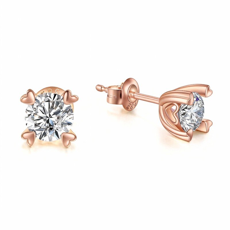 14K Rose Gold Round Cut Moissanite Stud Earrings-1