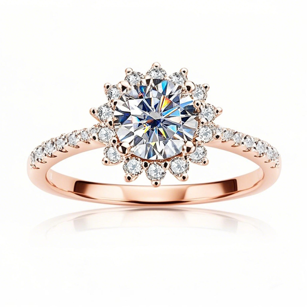 18K Rose Gold Round Cut Moissanite Sun Engagement Ring-1