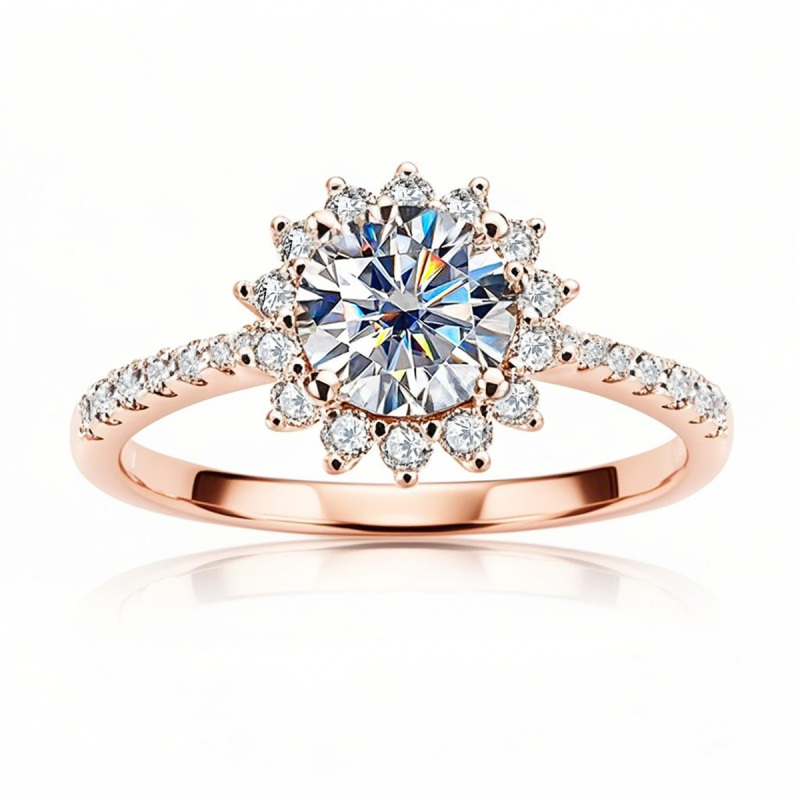 Anel de noivado de moissanita com corte redondo em ouro rosa 14K-1