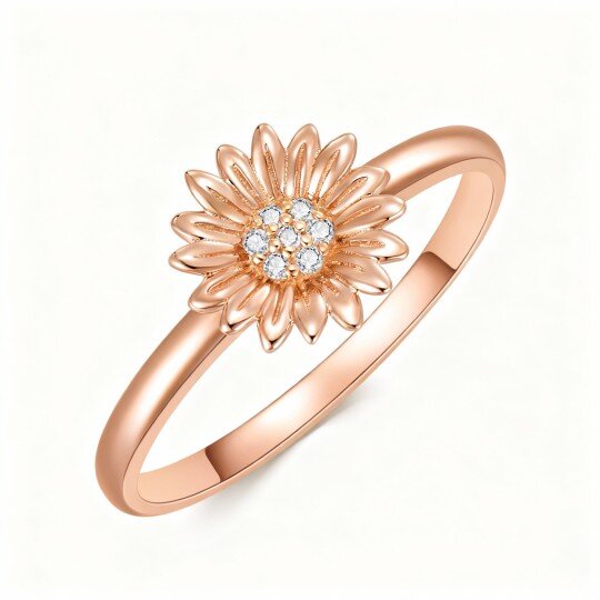 10K Rose Gold Round Cut Moissanite Sunflower Ring