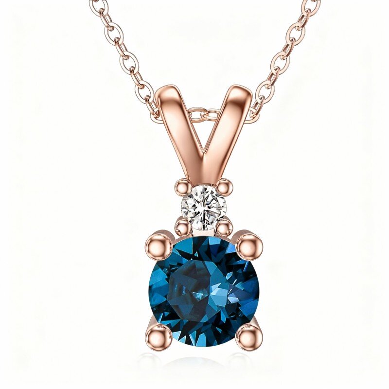 Colar com pendente redondo de moissanita e topázio em ouro rosa 10K-18