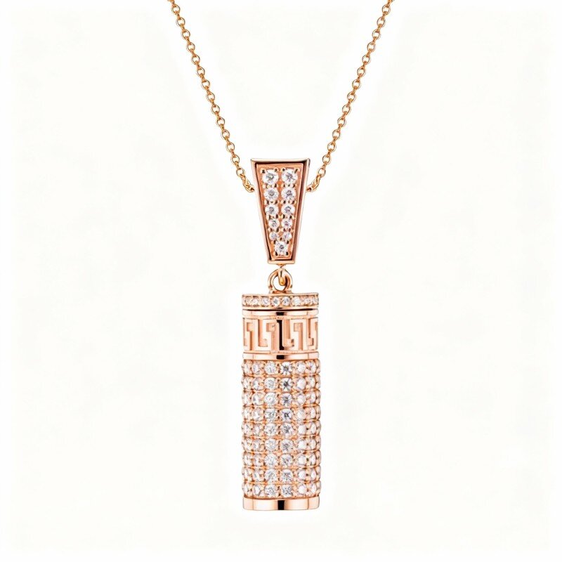 Collar con urna de oro rosa de 10 quilates con moissanita de corte redondo para cenizas-1