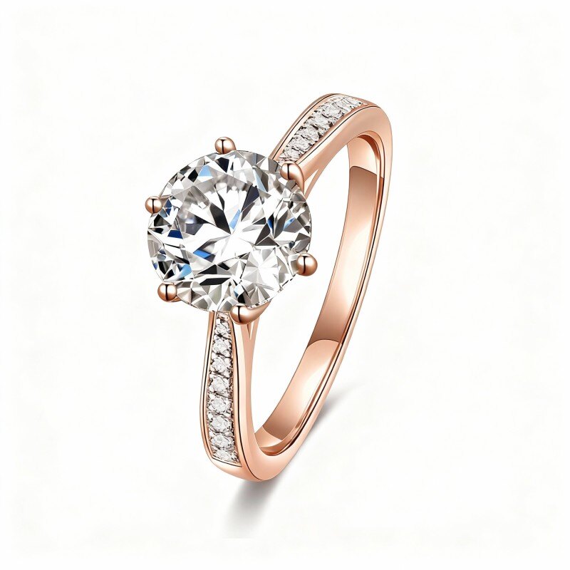 Obrączka ślubna z okrągłego moissanitu z 10-karatowego różowego złota-6