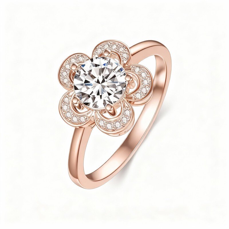 10K Rose Gold Round Cut Moissanite Wedding Ring-19
