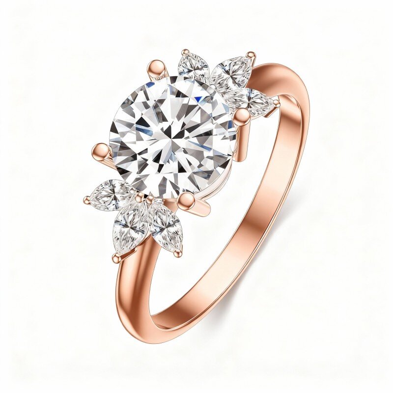 Aliança de casamento em ouro rosa 18K com moissanita de corte redondo-1