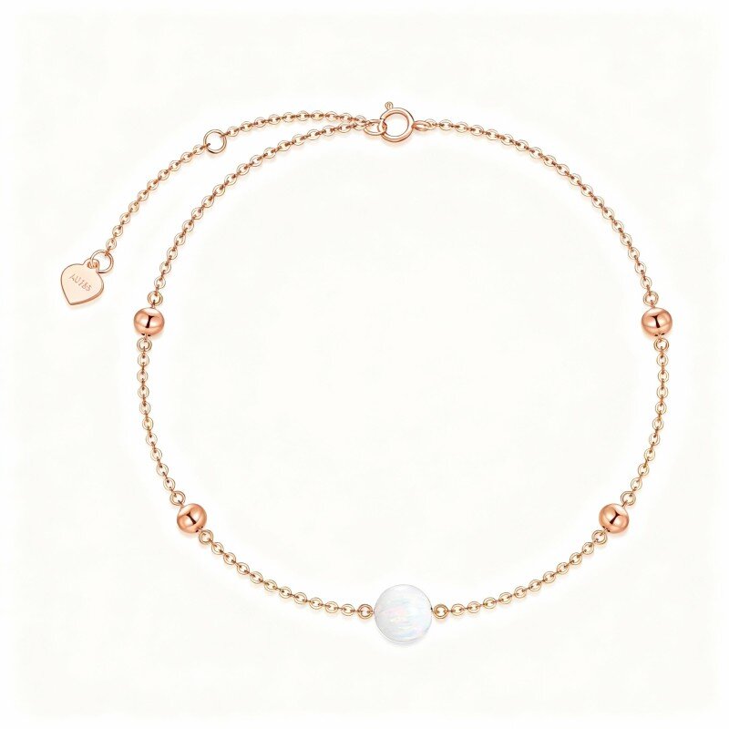 Pulseira com pendente de opala lapidada redonda em ouro rosa 18K-1