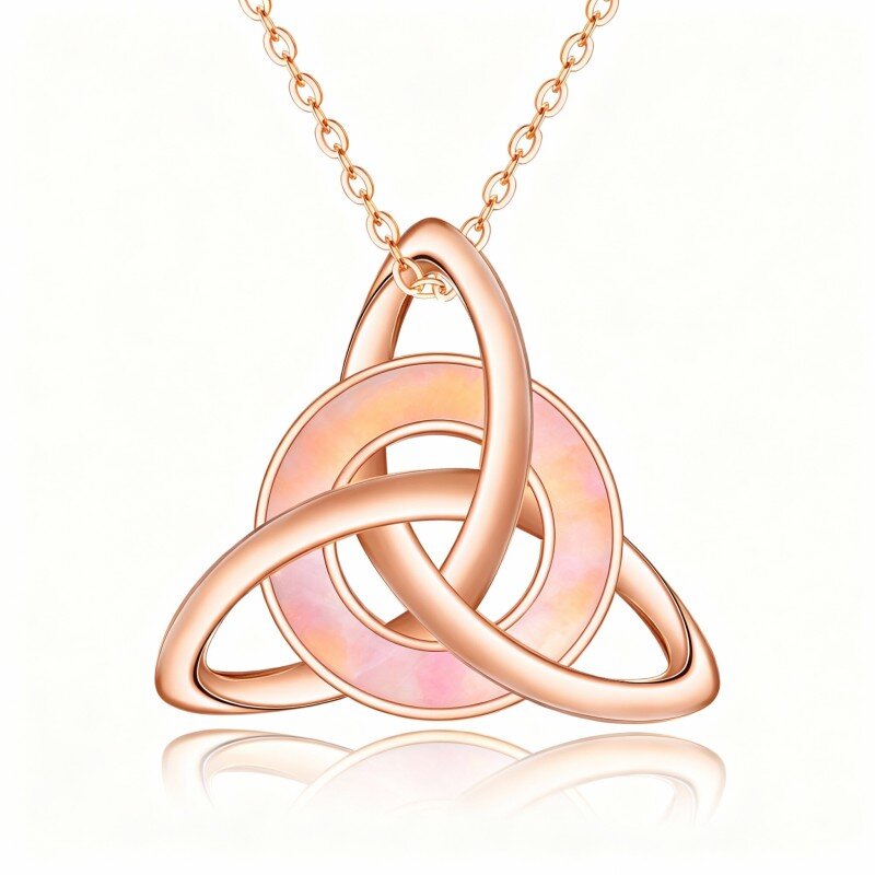14K Rose Gold Round Cut Opal Celtic Knot Pendant Necklace-1