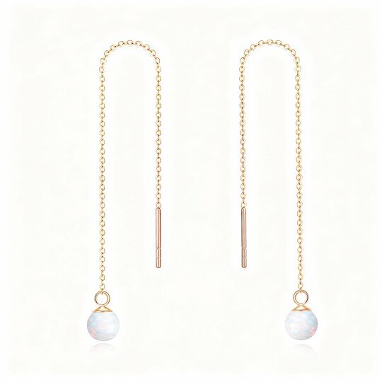 10K Rose Gold Round Cut Opal Drop Earrings