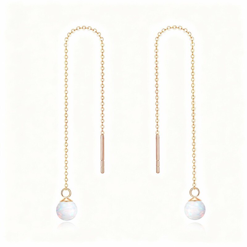 Pendientes colgantes de ópalo de talla redonda en oro rosa de 14 quilates-1