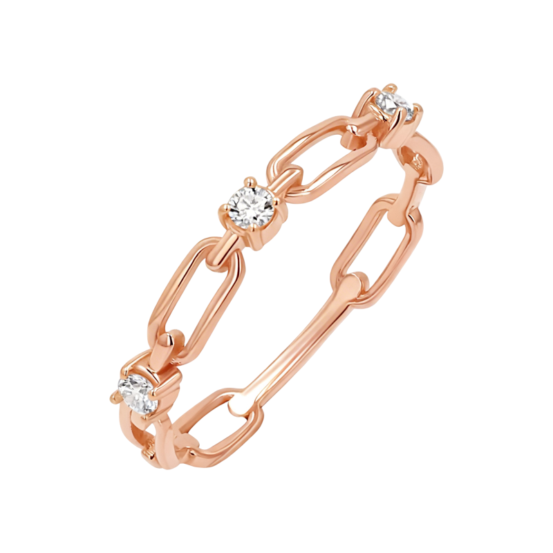 Anillo de cadena con clip de papel redondo cortado en oro rosa de 14 quilates-1