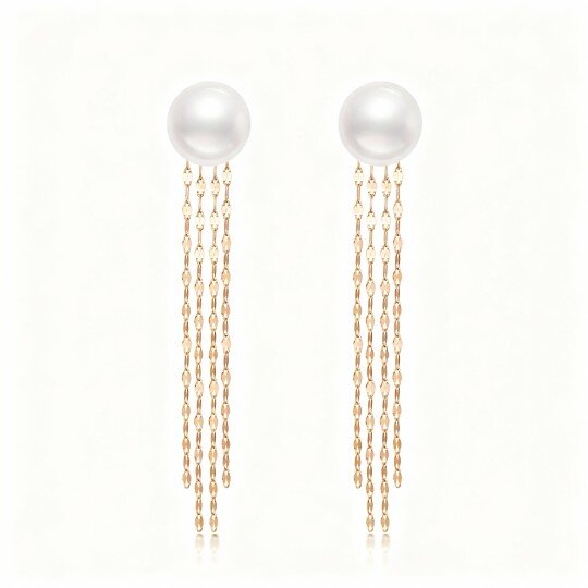 10K Rose Gold Round Cut Pearl Bead Drop Earrings