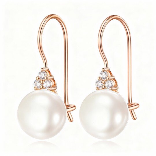 10K Rose Gold Round Cut Pearl Bead Drop Earrings