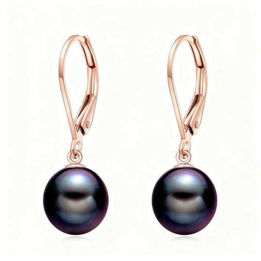 10K Rose Gold Round Cut Pearl Bead Lever-back Earrings