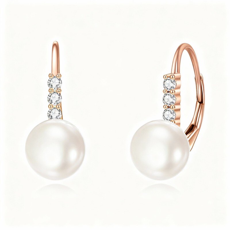 18Kローズゴールド ラウンドカットパールビーズ レバーバックイヤリング-1