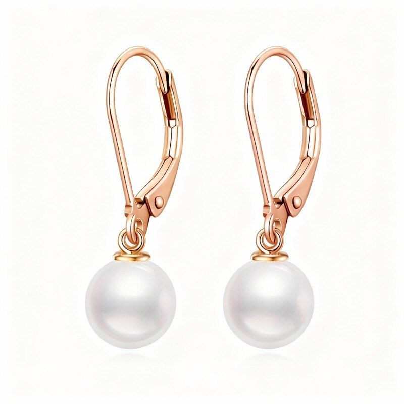 Pendientes de oro rosa de 18 quilates con perlas de talla redonda y cierre de palanca-1