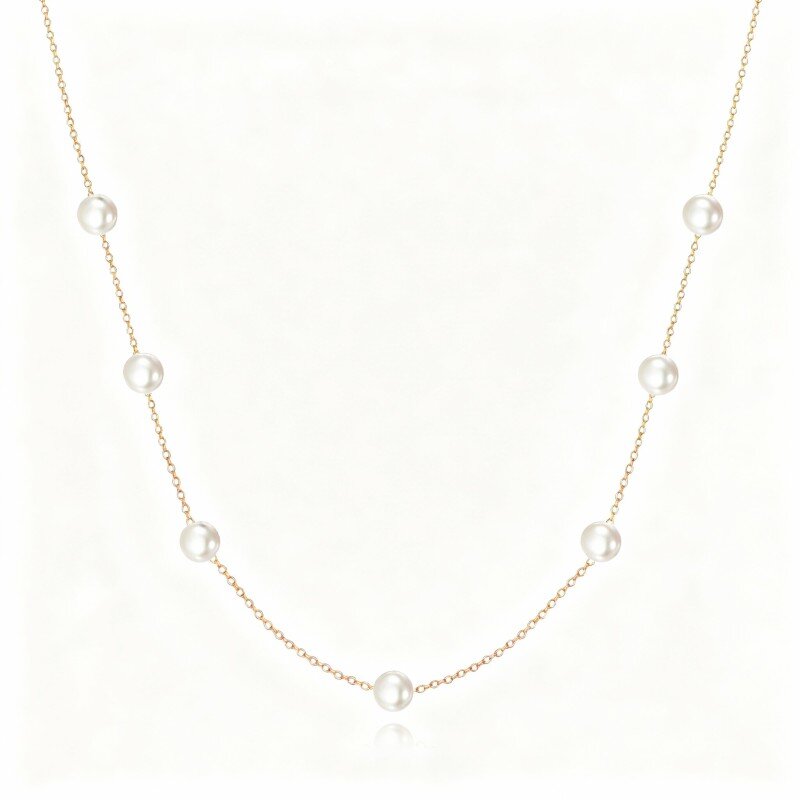 14K Rose Gold Round Cut Pearl Bead Bead Station Necklace-1