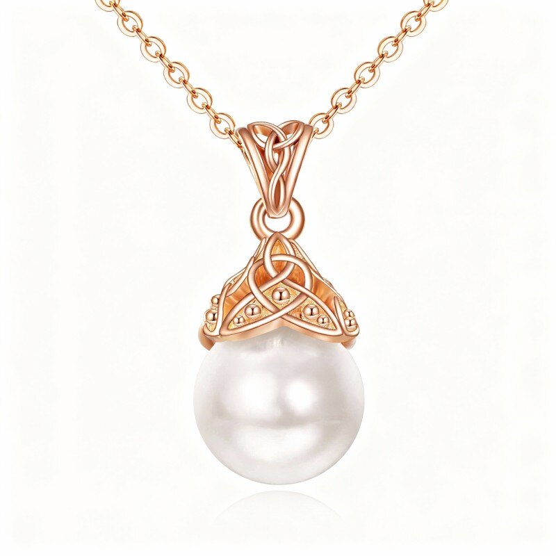 قلادة من الذهب الوردي عيار 14 قيراطًا مرصعة باللؤلؤ المقطوع بشكل دائري مع عقدة سلتيك-1