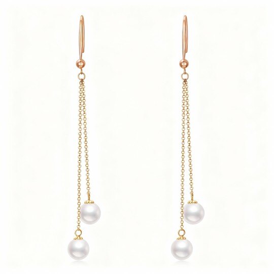 10Kローズゴールド ラウンドカットパール カップル ドロップイヤリング