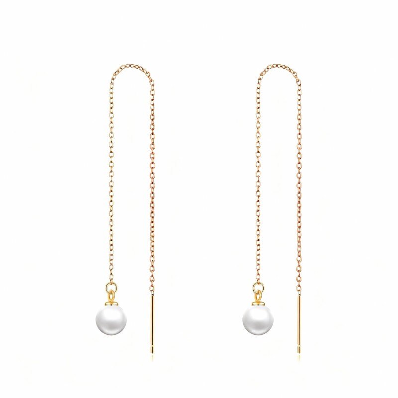 Pendientes colgantes de perlas de corte redondo en oro rosa de 10 quilates-1