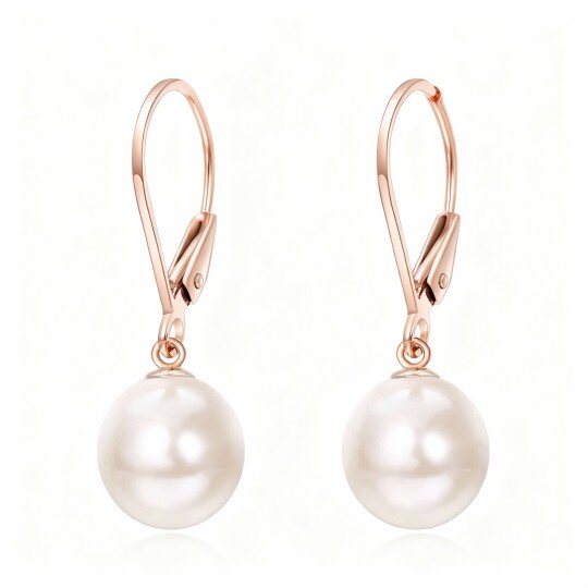 10K Rose Gold Round Cut Pearl Drop Earrings