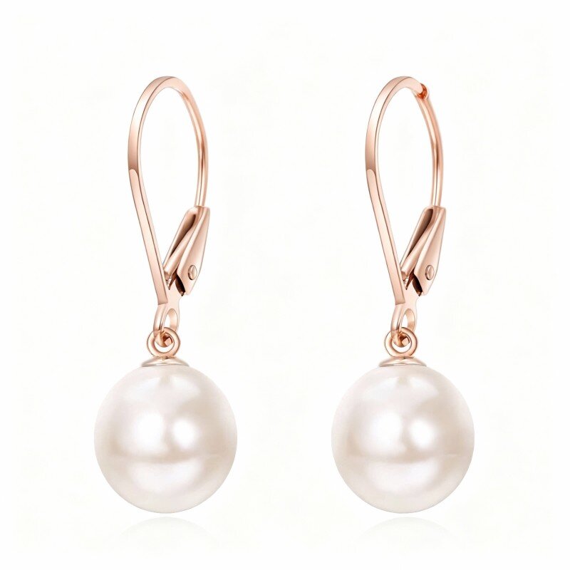 10K Rose Gold Round Cut Pearl Drop Earrings-13