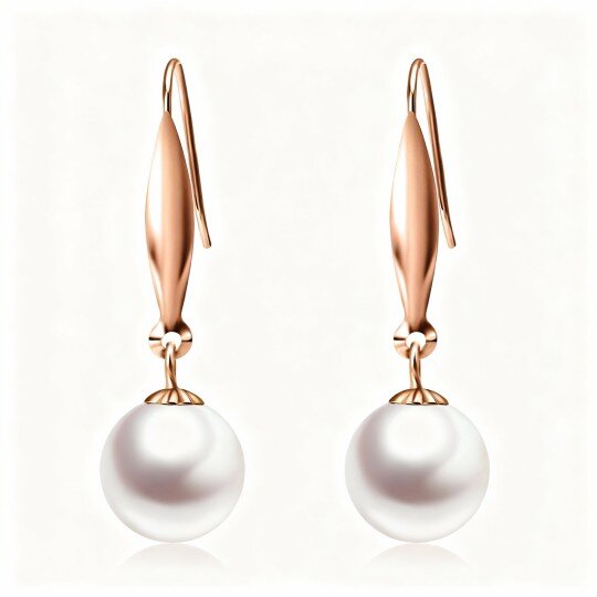 10K Rose Gold Round Cut Pearl Drop Earrings