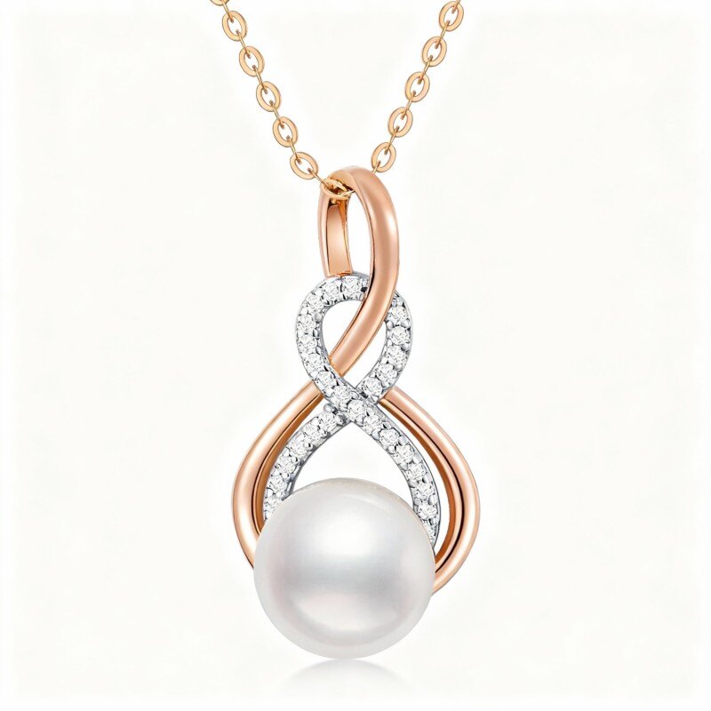 Collar con colgante de madre de perla tallada redonda en oro rosa de 14 quilates-1