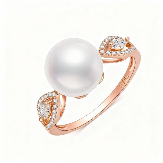 10K Rose Gold Round Cut Pearl Round Ring