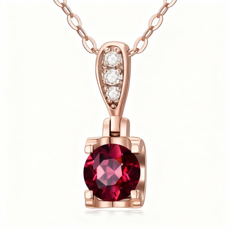 Collana con ciondolo rotondo in oro rosa 10K con zirconi cubici taglio rotondo-20