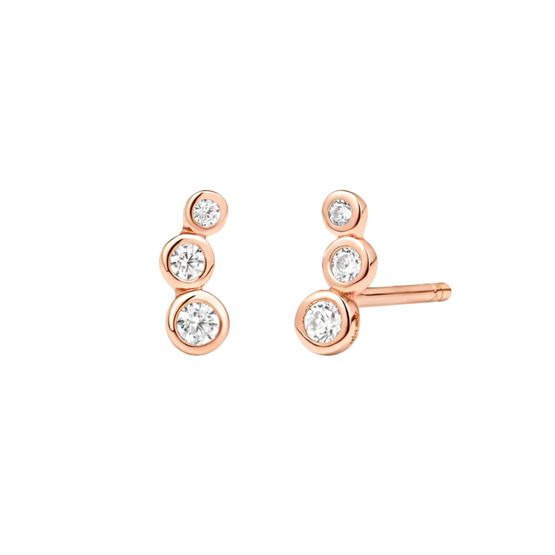 Boucles d'oreilles puces personnalisées en or rose 14 carats avec zircon cubique taille ronde et pierre de naissance-1