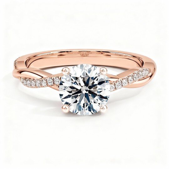 10K Rose Gold Round Cut Cubic Zirconia Personalized Engraving & Couple Engagement Ring