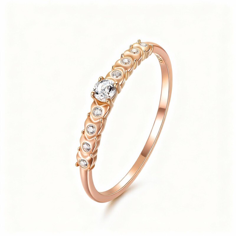 Pierścionek z 10-karatowego różowego złota z okrągłą cyrkonią sześcienną-1