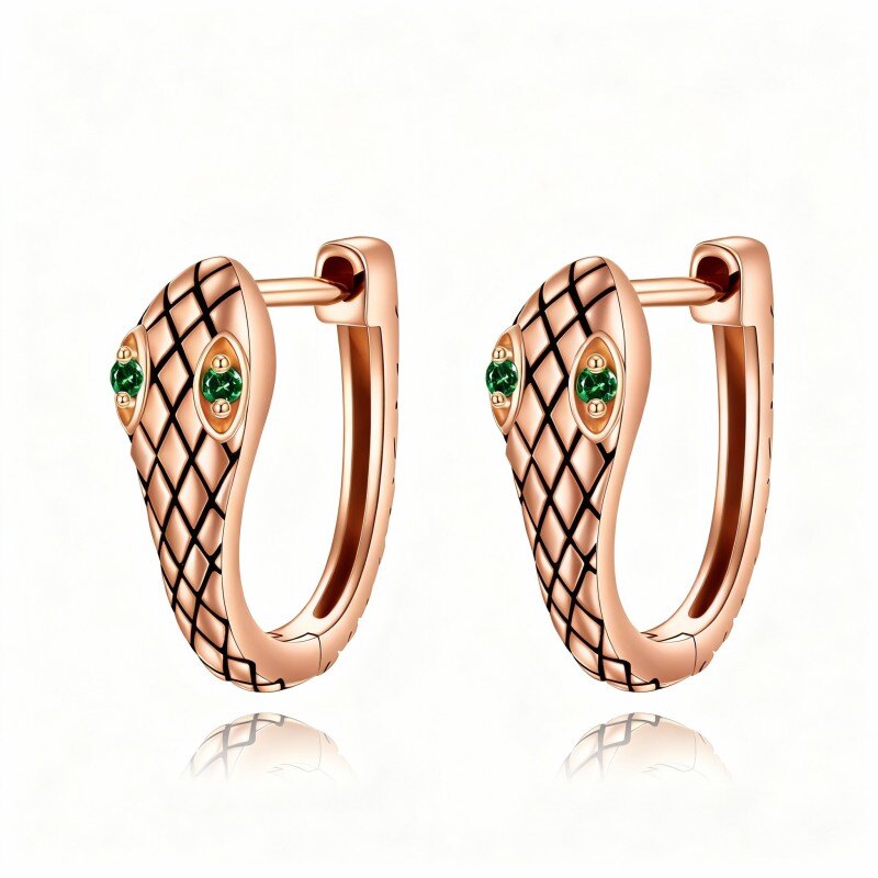 18K Rose Gold Round Cut Cubic Zirconia Snake Stud Earrings-1