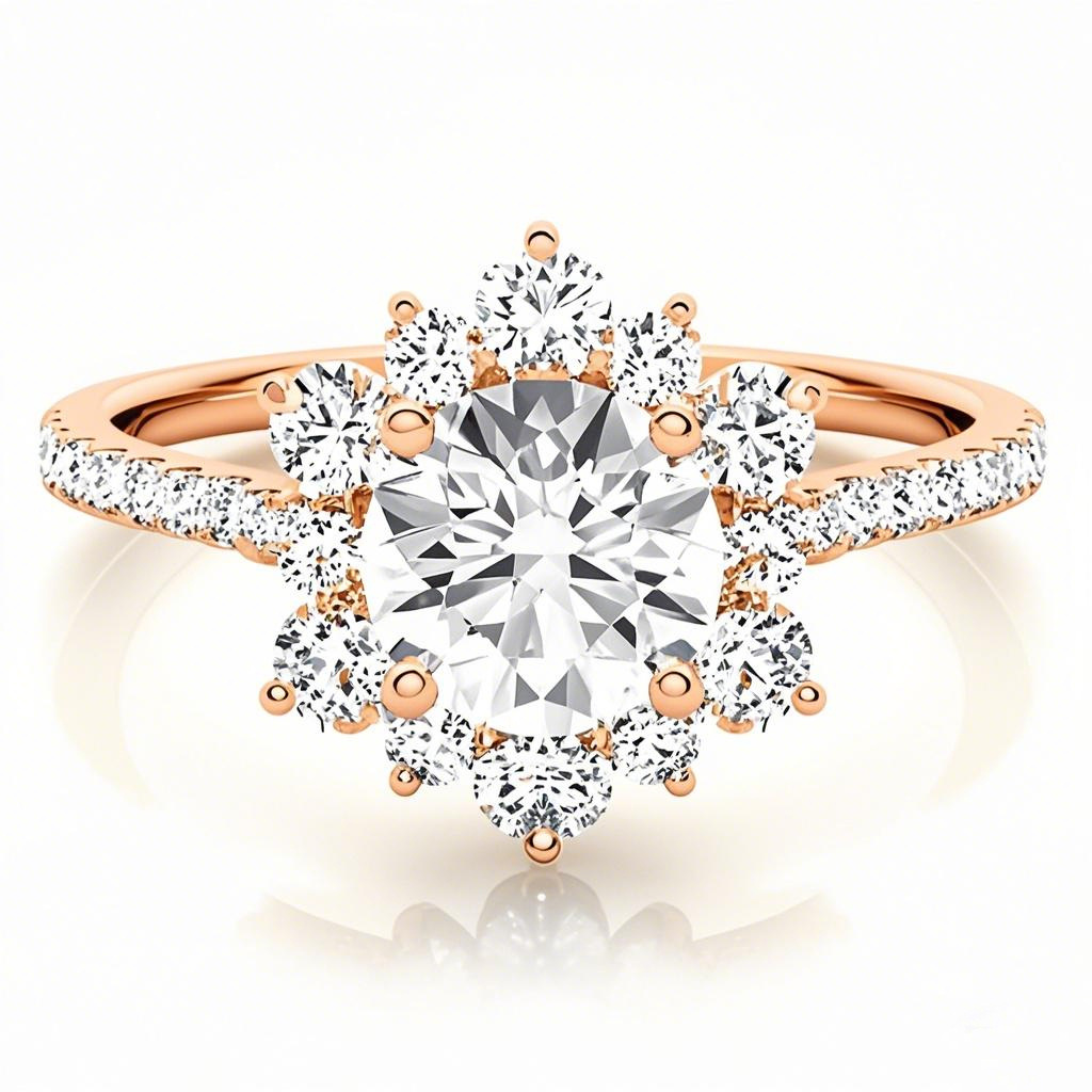 Pierścionek zaręczynowy z okrągłym szlifem płatka śniegu z różowego złota 18K Moissanite-1