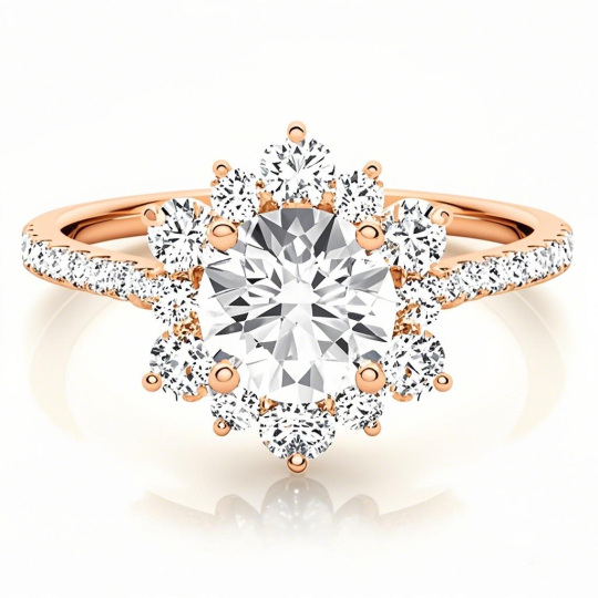 10K Rose Gold Round Cut Snowflake Moissanite Engagement Ring