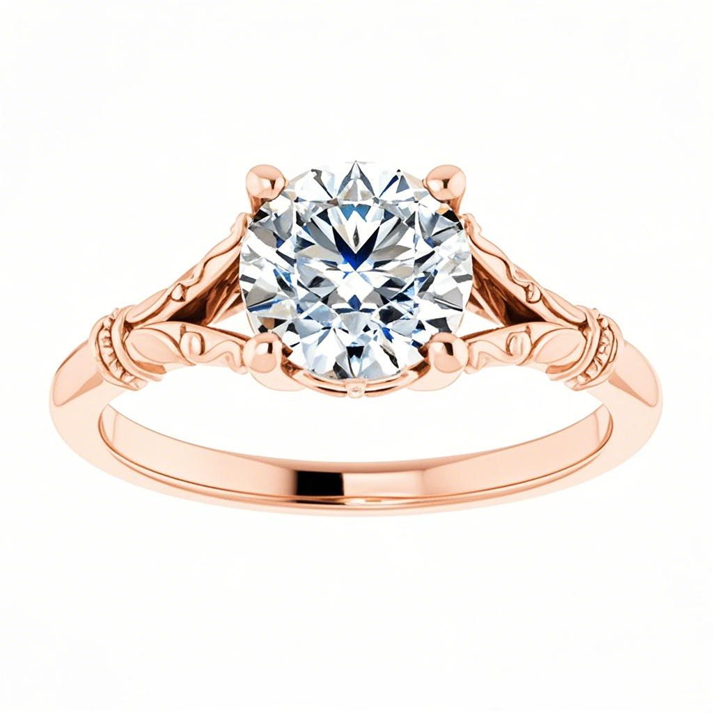 Anillo de compromiso solitario de moissanita de corte redondo en oro rosa de 10 quilates-1