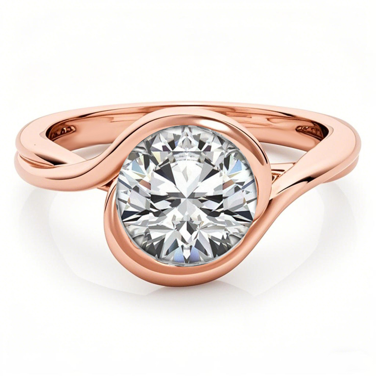 Anillo de compromiso solitario de moissanita de corte redondo en oro rosa de 14 quilates-1