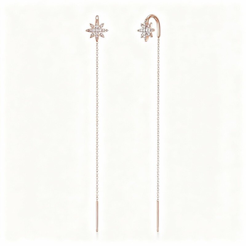 Brincos em forma de estrela com zircónias cúbicas de corte redondo em ouro rosa 9K-1