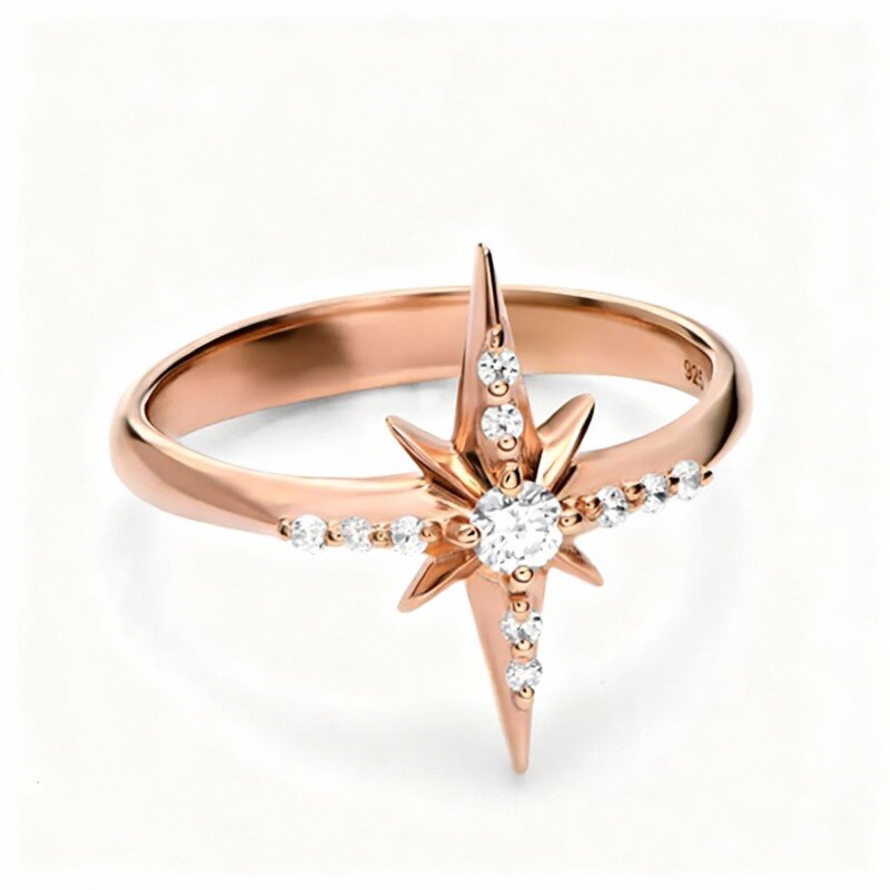 Anel em ouro rosa 10K com estrela cravejada de zircónias cúbicas de corte redondo.-1