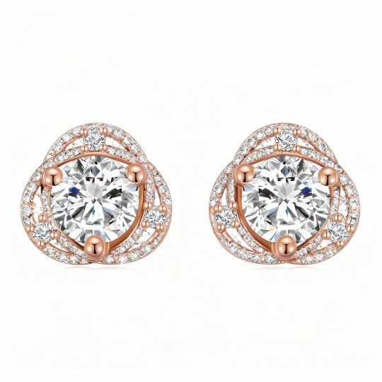 Kolczyki z okrągłym szlifem cyrkonii sześciennej z 10-karatowego różowego złota