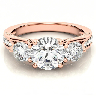 Anillo de compromiso de moissanita de tres piedras de corte redondo en oro rosa de 10 quilates-9